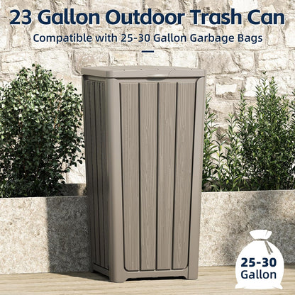23 Gallon Outdoor Trash Can Waterproof Resin Garbage Can with Lid Outside Trash Bin for Porch