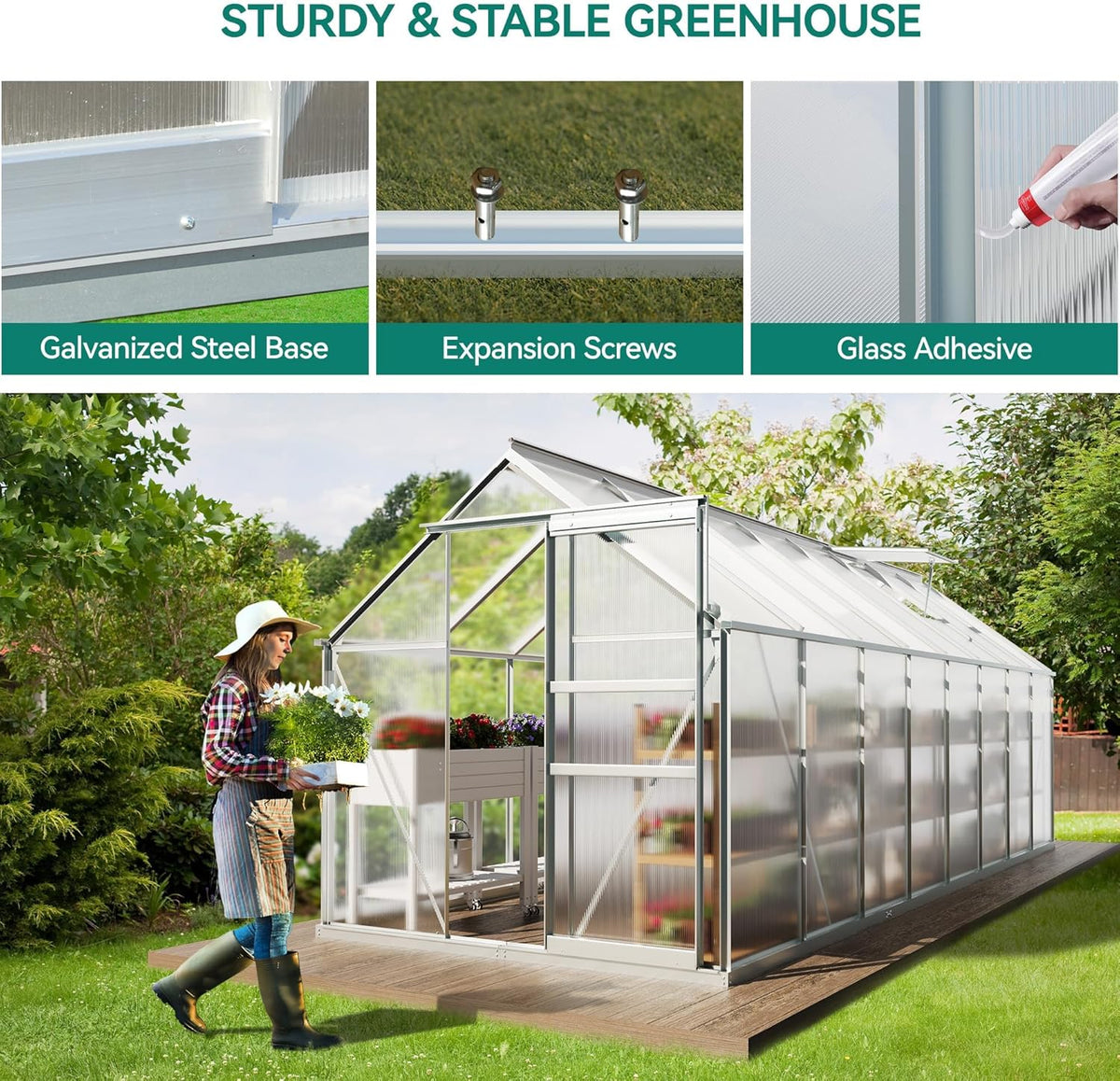 YITAHOME 16x6FT Polycarbonate Greenhouse for Outdoors, Large Heavy Duty Aluminum Greenhouses with