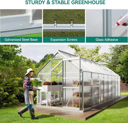 YITAHOME 16x6FT Polycarbonate Greenhouse for Outdoors, Large Heavy Duty Aluminum Greenhouses with