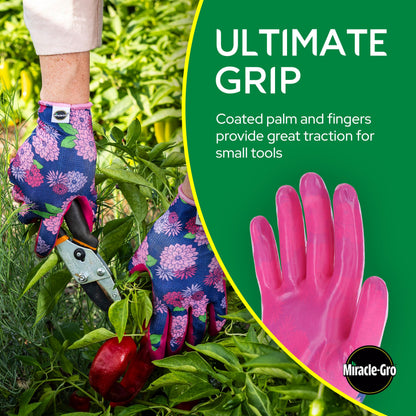Miracle-Gro Women's Nitrile Coated Grip Floral Pattern Gardening Work Gloves, Extreme Comfort