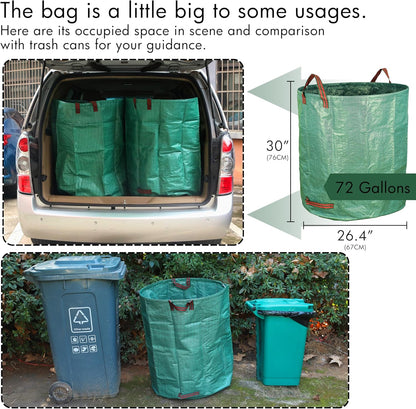 Gardzen 3-Pack 72 Gallon Yard Waste Bags, Reusable Heavy Duty Collapsible Garden Leaf Bags with