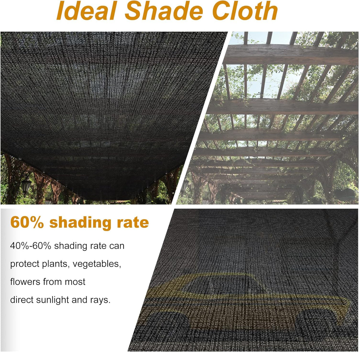 SPORTYOUTH 70% Shade Cloth for Patio, 10x50 ft Mesh Tarp with Grommets, UV Resistant Black Sunblock