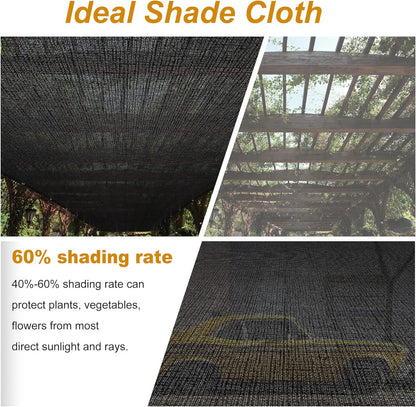 SPORTYOUTH 70% Shade Cloth for Patio, 6x50 ft Mesh Tarp with Grommets, UV Resistant Black Sunblock