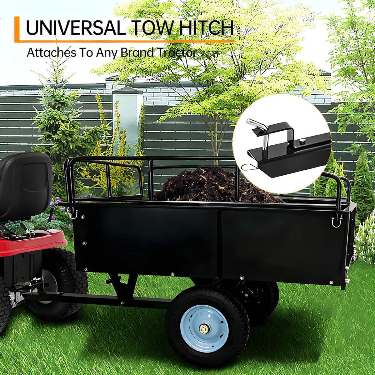 GarveeLife Utility Trailer, ATV Steel Garden Trailer, 750 Lbs 15 Cu.Ft. with Removable Sides