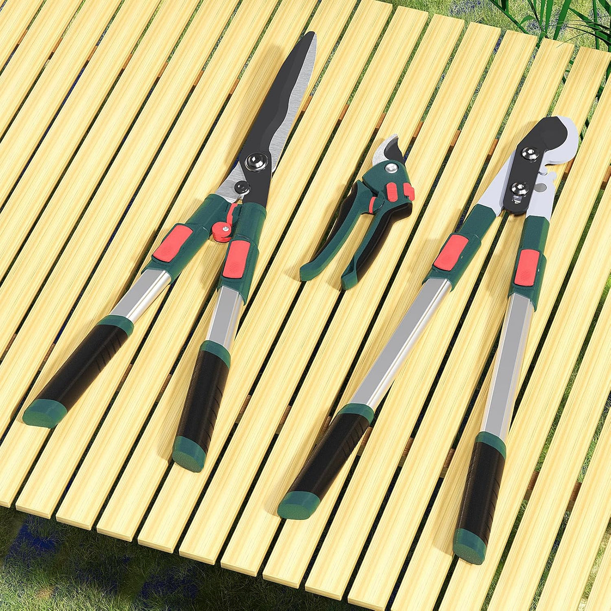 GARTOL 3-Piece Garden Tool Set - Bypass Lopper, Hedge Shears, Pruning Shears with Telescopic