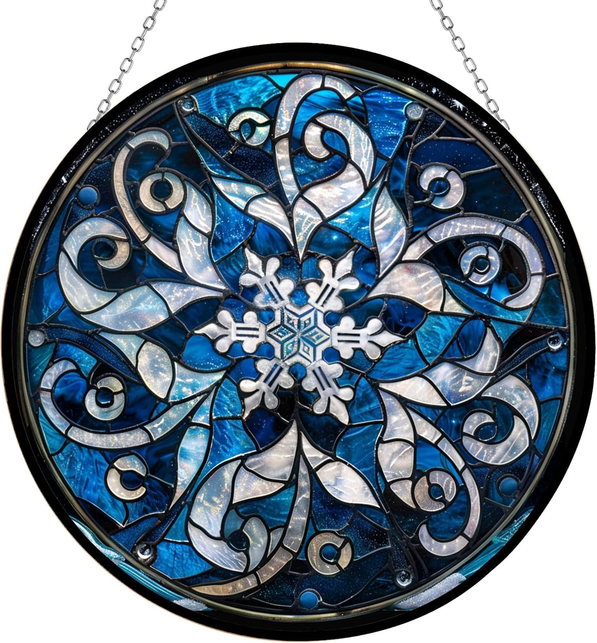 Christmas Snowflake Stained Glass Window Hanging Suncatcher, Home Decor Suncatcher Stained Glass