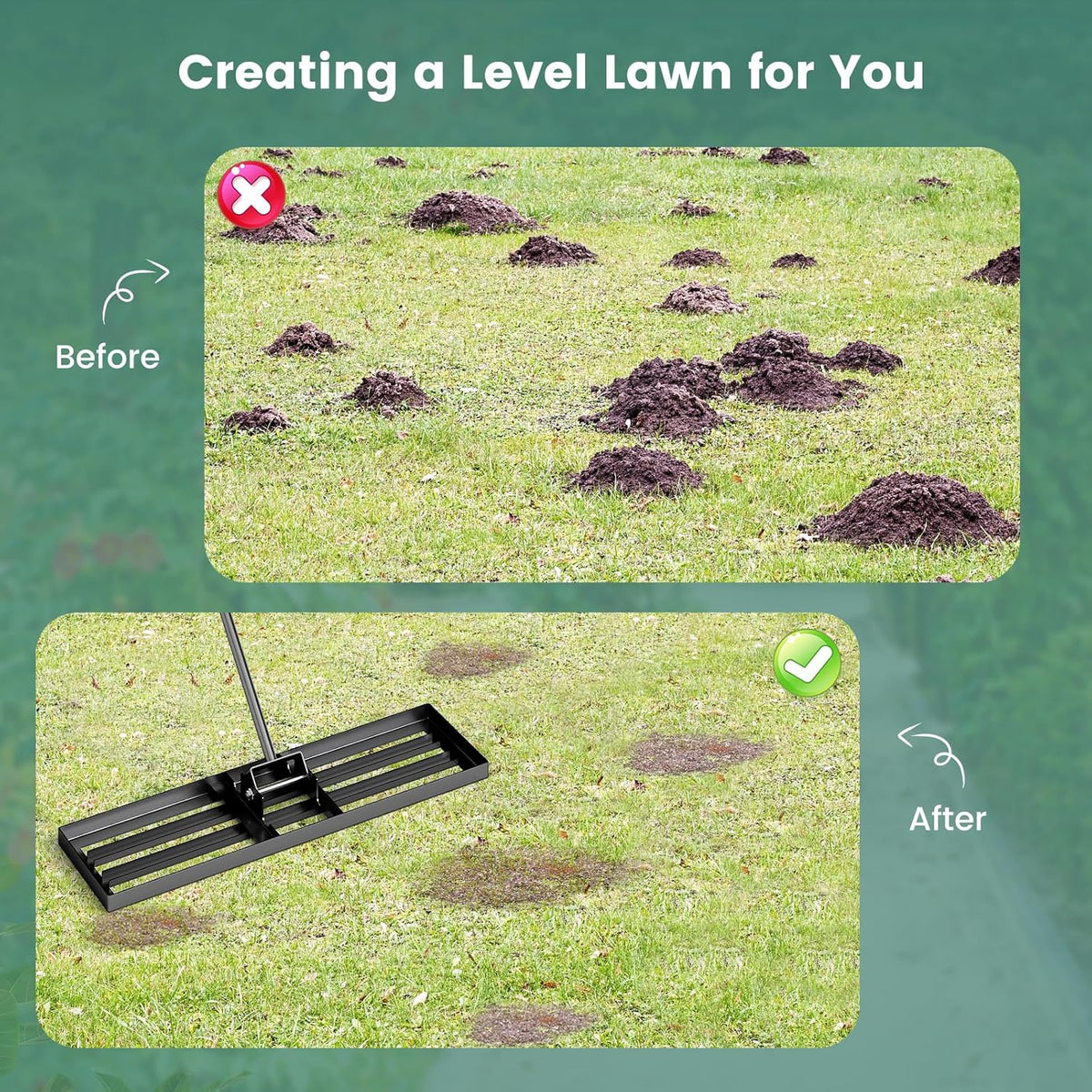 Goplus Lawn Leveling Rake, 36" x 10" Heavy Duty Level Lawn Tool w/ Ergonomic Handle for Soil