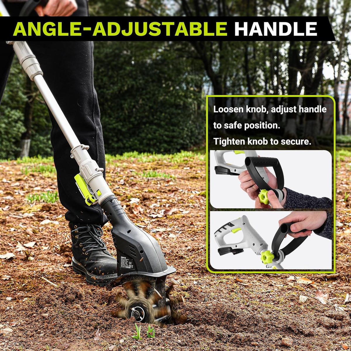 Cordless Electric Garden Tiller: DEKOPRO Power Cultivator for Effortless Soil Cultivation in Flower