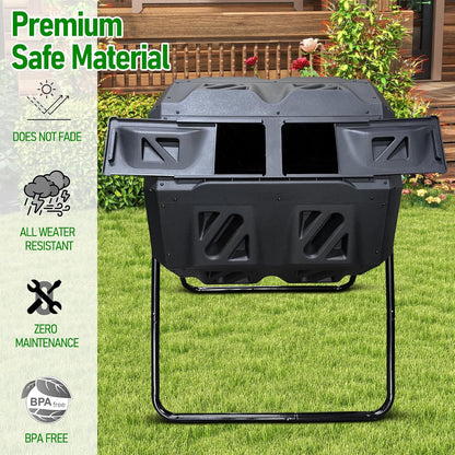 Compost Bin, 43 Gallon Dual Chamber Composter Tumbler Outdoor with 2 Sliding Door and Aeration