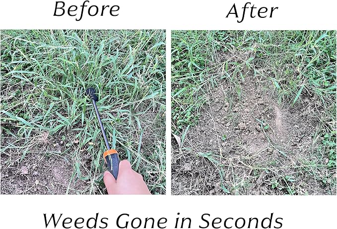 Hand Weeding Tool, Uprooting Weeder Tool Portable Garden Weed Remover with Handle, 4 Teeth