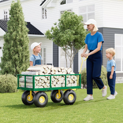 Metal Wagon - 900lbs Garden Cart with 10" Multi-Terrain Tires, 4 Removable Mesh Sides & 180° Swivel