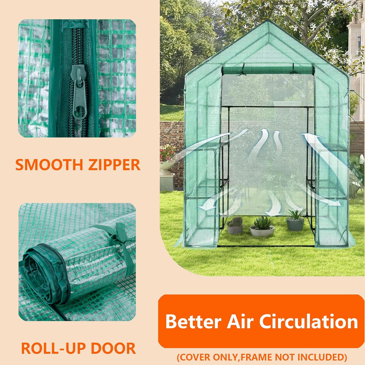 Greenhouse Replacement Cover, 56×56×76 Inch PE Walk-in Greenhouse Cover for Gardening Plants