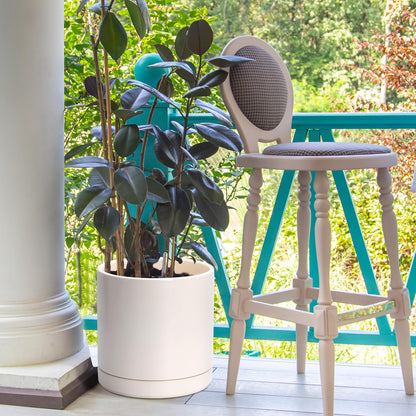 D'vine Dev 10 Inch Ceramic Planter Pot with Drainage Hole and Saucer, Indoor Cylinder Round Planter