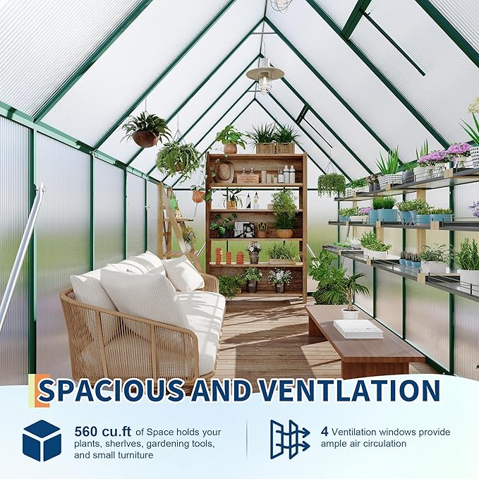 6'X11' Aluminum-Framed Polycarbonate Greenhouse, Heavy Duty Polycarbonate Greenhouse with Quick
