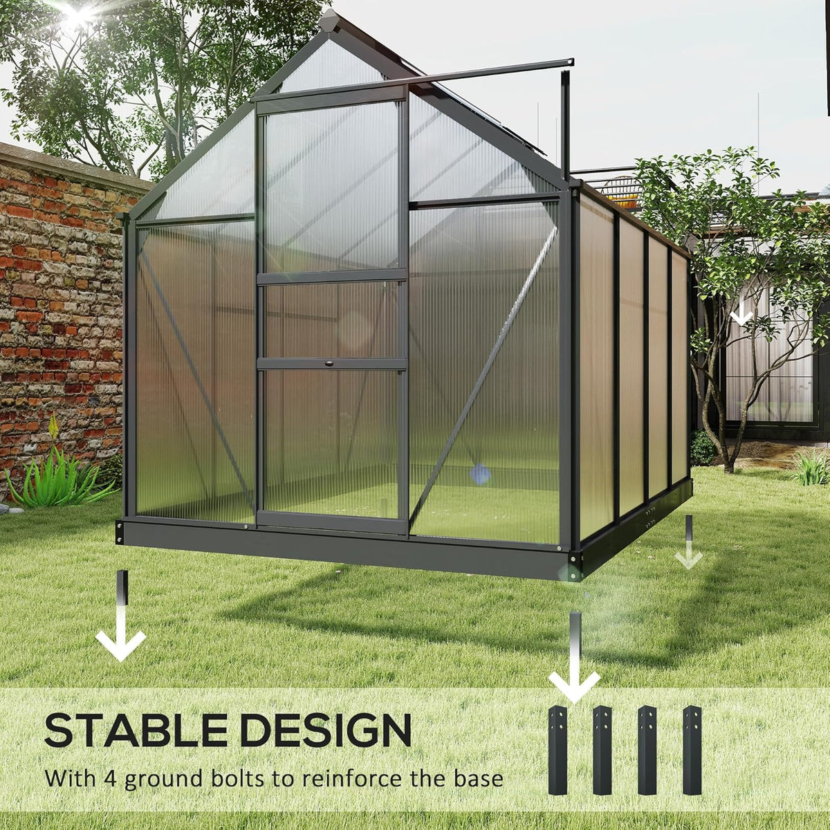 Outsunny 6' x 8' Greenhouse for Outdoors, Polycarbonate Greenhouse with Rain Gutter and Roof Vent