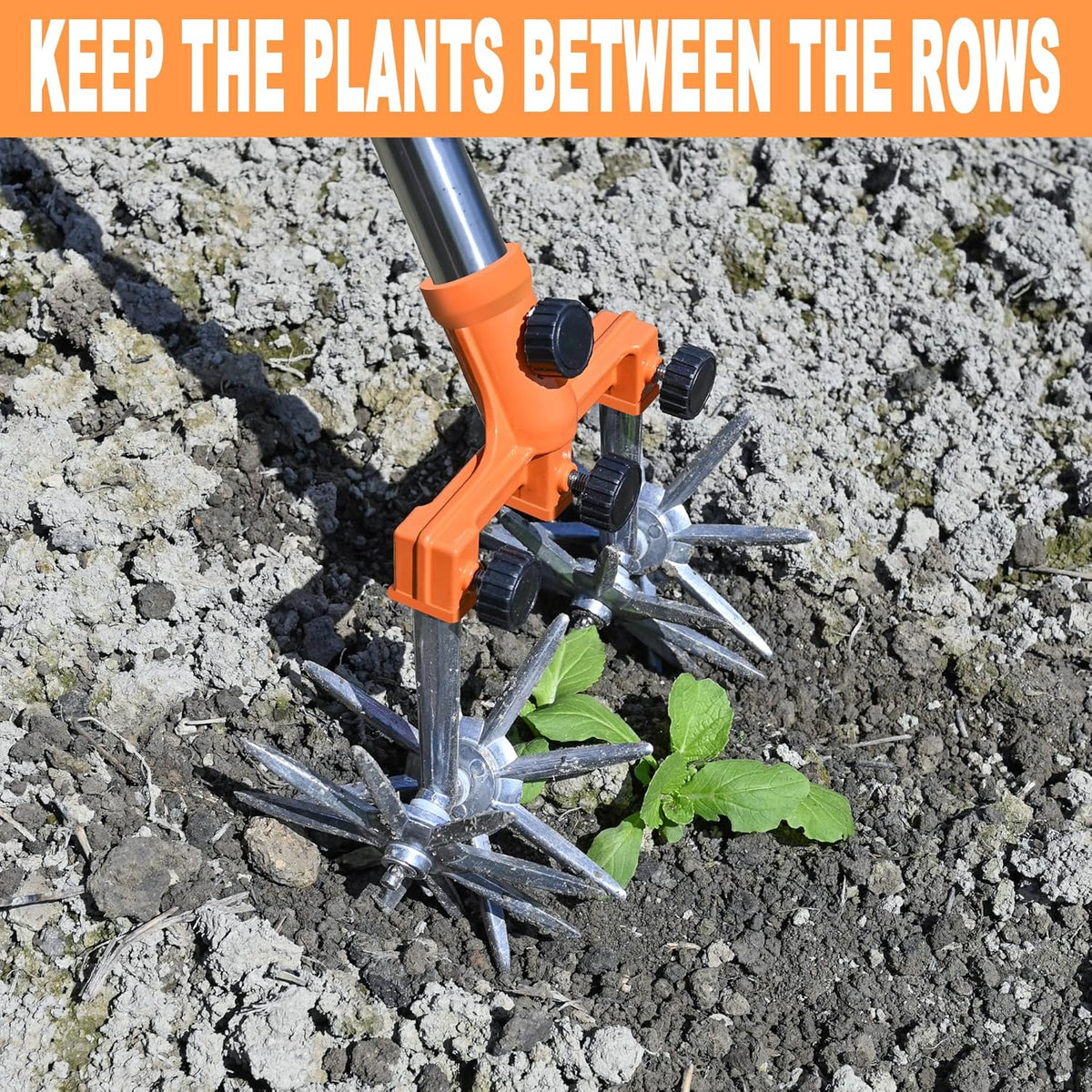 Rotary Cultivator Garden Rotary Tiller Adjustable Stainless Steel Poles Hand Tiller for Soil Mixing