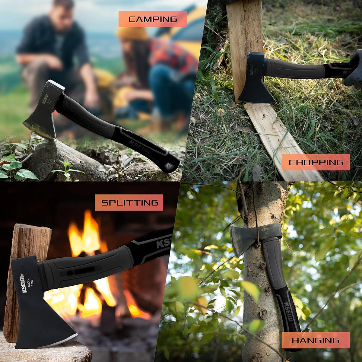 KSEIBI Wood Axe, 274151 Small Outdoor Camp Hatchet 14 Inch for Splitting and Kindling Wood, Forged