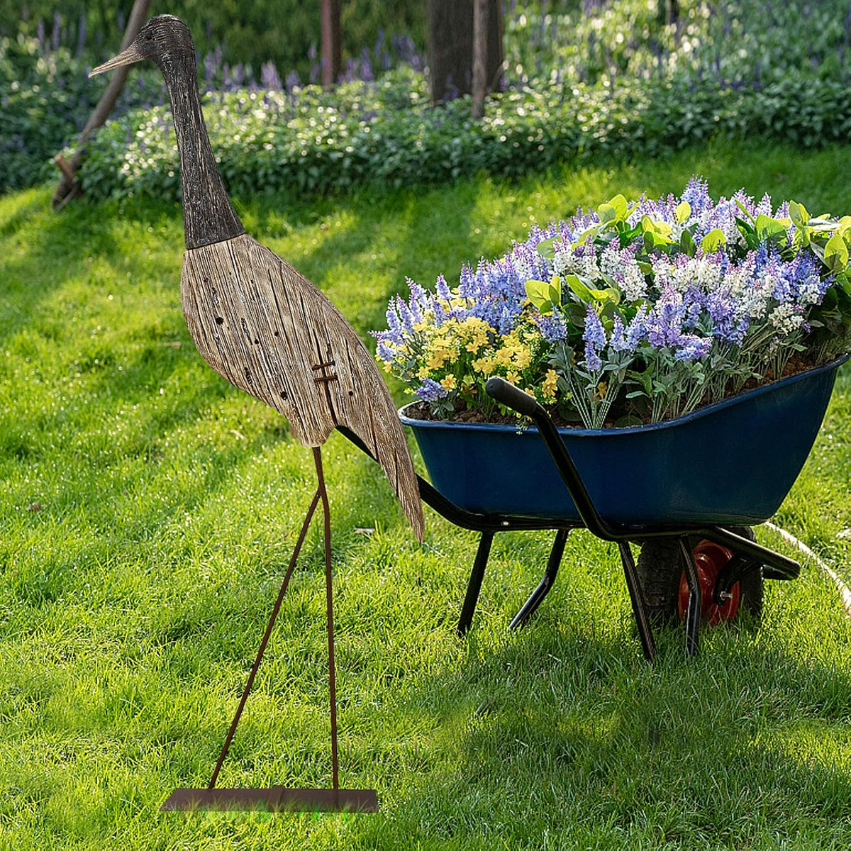 Morning View Wooden Crane Decor Wood Sea Birds Statue Bird Figurines Seabird Statue Standing Cranes