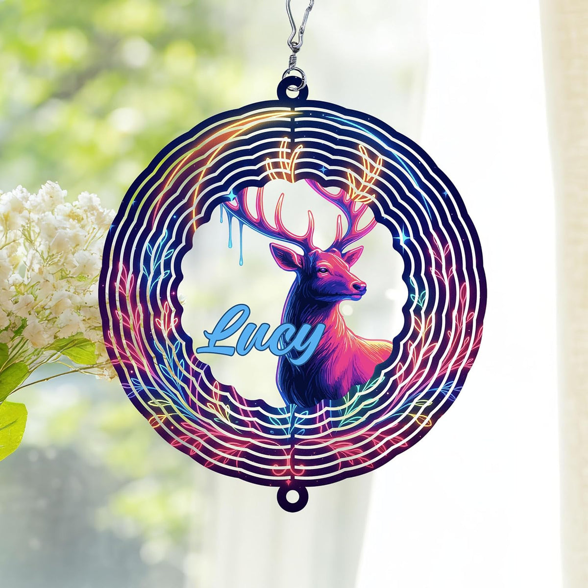 Personalized Deer Wind Spinner 3D Stainless Steel, Deer Garden Spinner Hanging Outdoor Decor, Wind