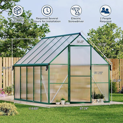8'X10' Aluminum-Framed Polycarbonate Greenhouse, Heavy Duty Polycarbonate Greenhouse with Quick