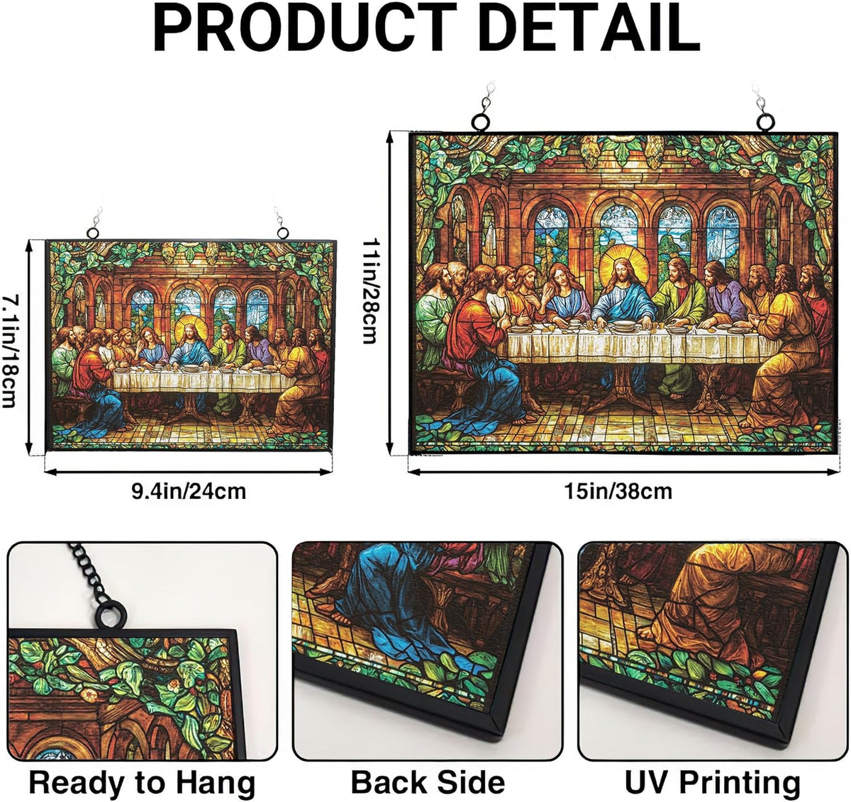 Customized Rectangle Art Nouveau Last Supper Stained Glass Suncatcher Stained Glass Window Hanging