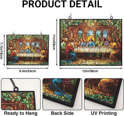 Customized Rectangle Art Nouveau Last Supper Stained Glass Suncatcher Stained Glass Window Hanging