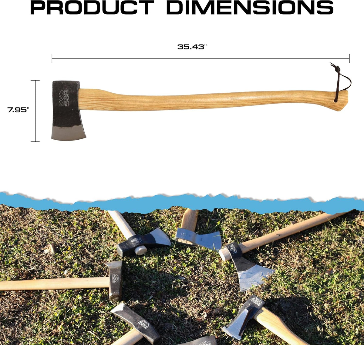 Prandi Axes Yankee C45 Forged Carbon Steel Hatchet - Hickory Handle with Leather String - Ideal for