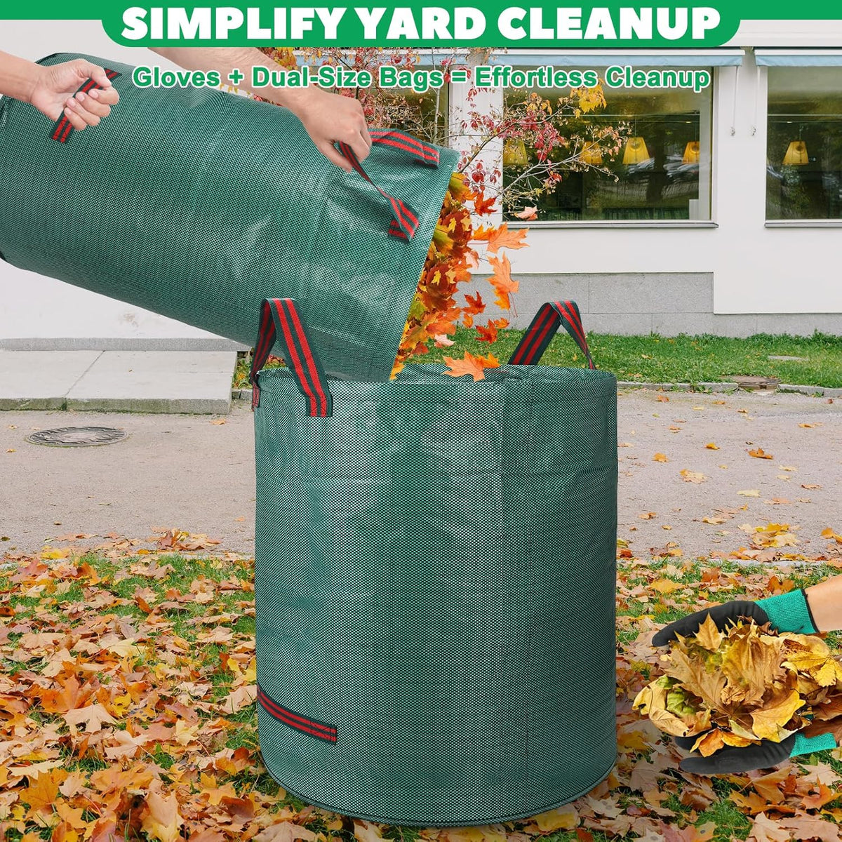 Reusable Yard Waste & Lawn and Leaf Bags with Gloves Pack - 72 & 32 Gallon Heavy Duty Lawn Trash