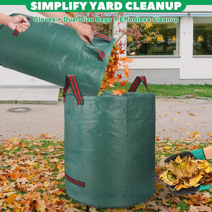 Reusable Yard Waste & Lawn and Leaf Bags with Gloves Pack - 72 & 32 Gallon Heavy Duty Lawn Trash