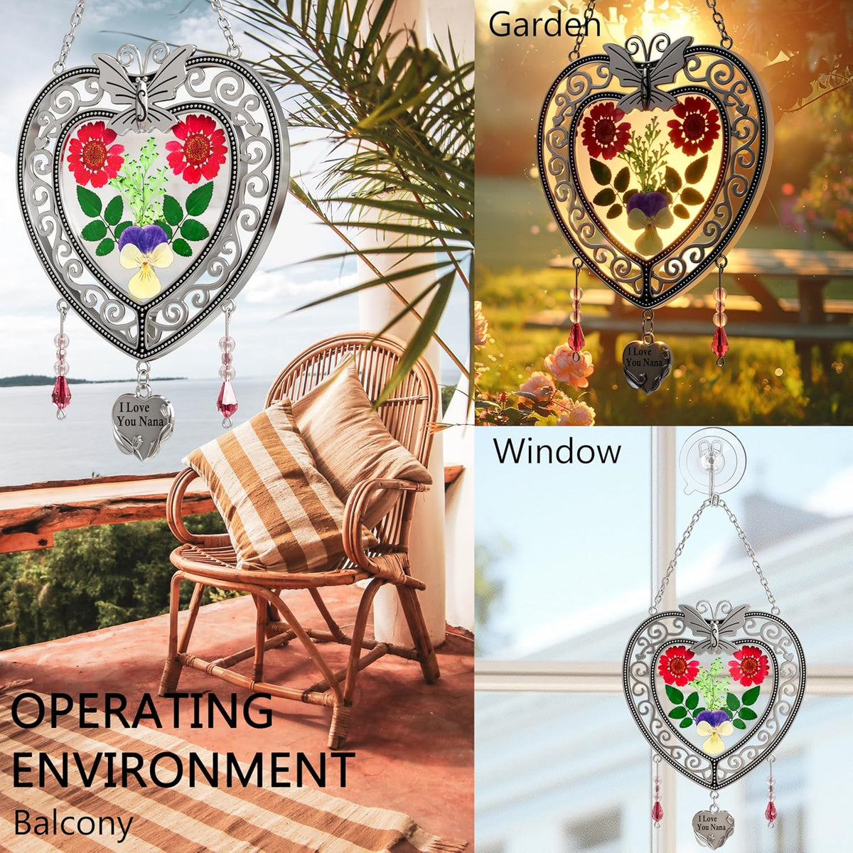 KY&BOSAM Heart Suncatchers I Love You Nana Tree of Life Stained Glass Panels Hangings for Windows