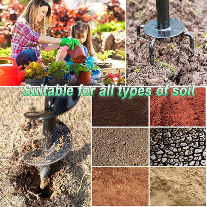 2 in 1 Hand Drill Auger Post Hole Digger – 44.5 inch Manual Garden Spiral Drill Planter for Bulb