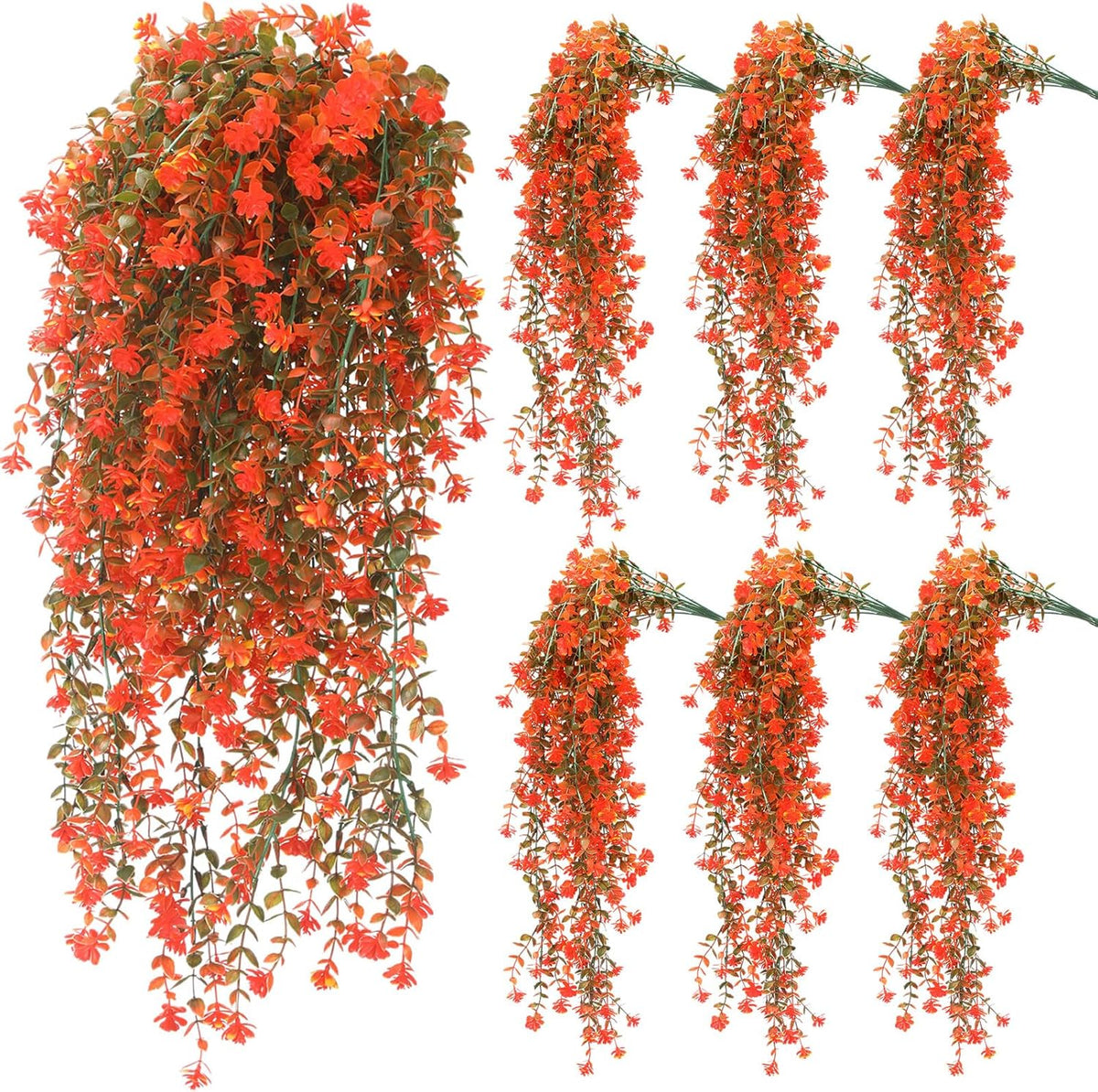 6 Pcs Artificial Fall Hanging Flowers Outdoor Silk Mum Plants Autumn Decor Faux Violet with