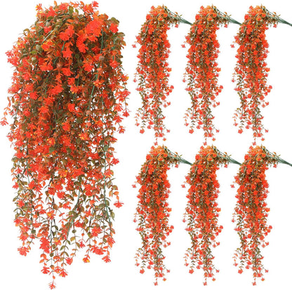 6 Pcs Artificial Fall Hanging Flowers Outdoor Silk Mum Plants Autumn Decor Faux Violet with