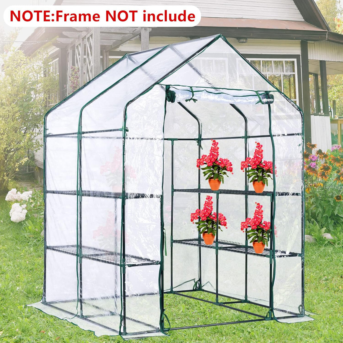 Walk-in Greenhouse Replacement Cover with Roll-Up Zipper Door -56 x 56 x 76 Inch PVC Greenhouse