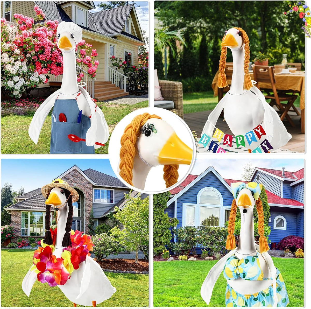 Aliceset 6 pcs Porch Goose Wings with Wigs Eyelash Cute Goosey Braid Wigs PoseAble Wings Reusable