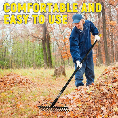 Bow Rake, 68-Inch Adjustable Handle Garden Rake with 17 Steel Tines, Heavy Duty Dual-Sided Metal