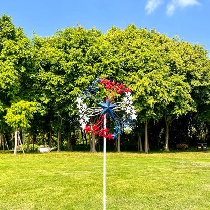 47.3” Red White & Blue Patriotic Wind Spinner – Star Design American Flag Spinner Outdoor – Metal