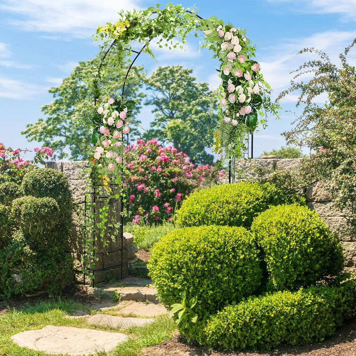 Happygrill Garden Arch Trellis, 7.9 FT Metal Pergola Arbor w/Elegant Pattern & Arc Top Design