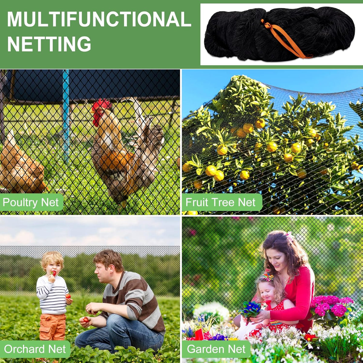 Bird Net - 50' x 50' Garden Netting with 2.4" Square Mesh Protect Fruit Tree, Plant & Vegetables
