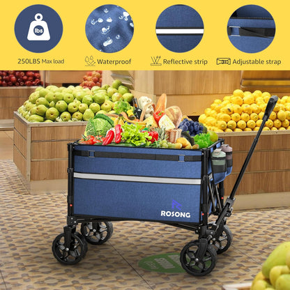 Collapsible Wagon Cart with Wheels Foldable - Folding Utility Heavy Duty Wagons Carts for Grocery