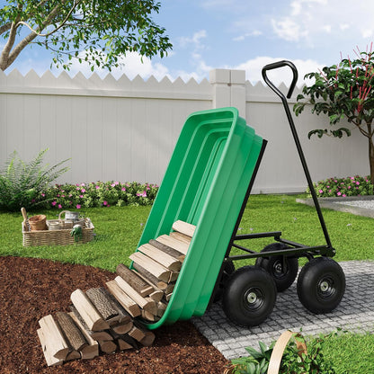 Garden Dump Cart, 6 Cu.Ft. 1200Lbs Garden Cart, Heavy-Duty 4 Wheel Wheelbarrow Yard Cart with