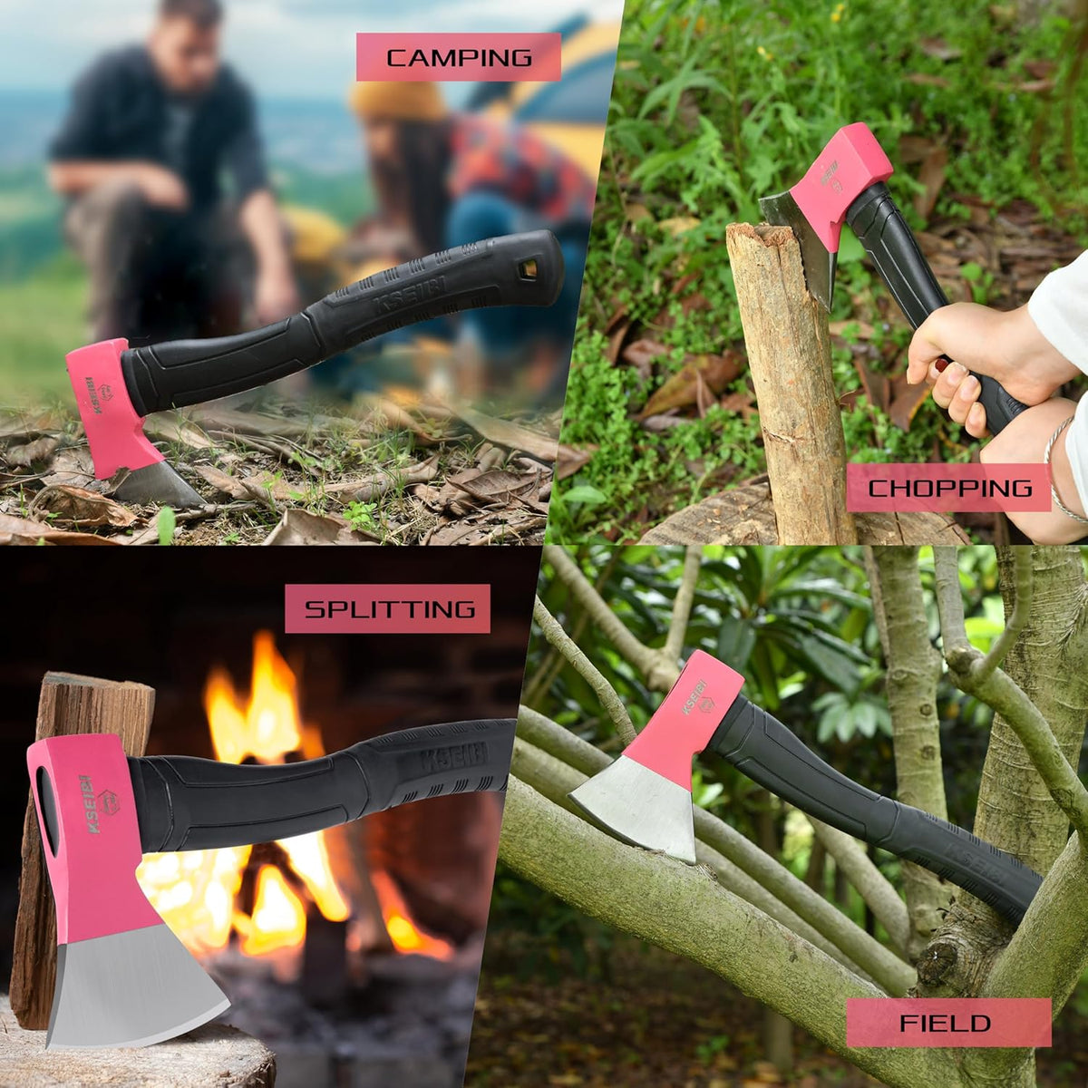 KSEIBI Hatchet with Sheath, Camping Axe for Splitting and Kindling Wood, Forged Steel Blade with