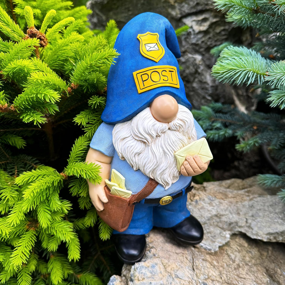 Mood Lab Garden Gnome - Funny Postman Gnome Figurine - 9.25 Inch Tall Lawn Statue - for Outdoor or