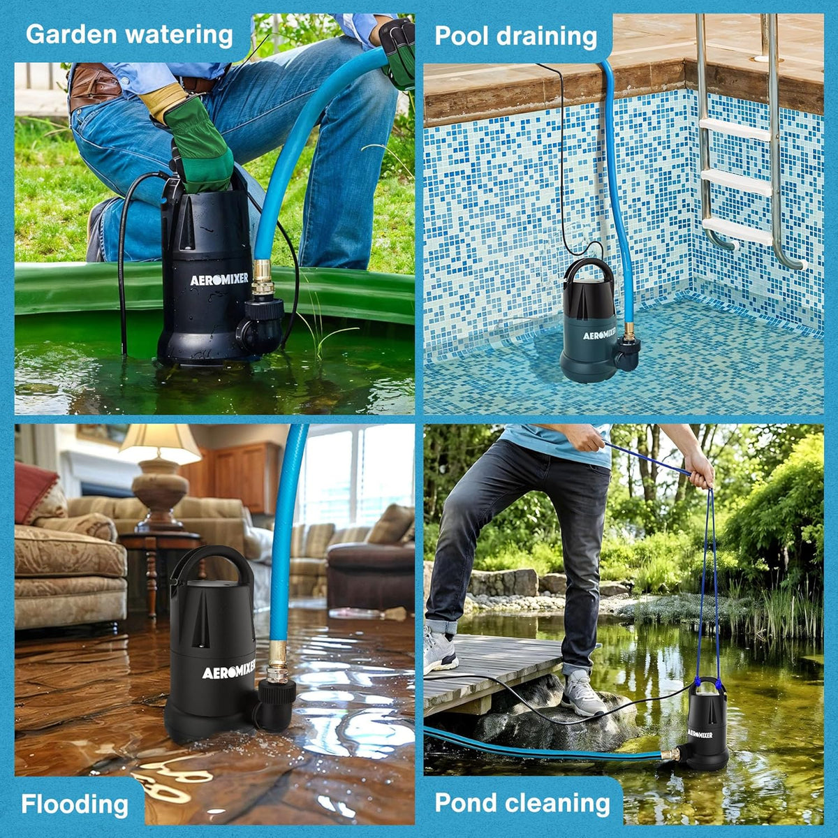 Aeromixer Synthetic Pro 3/4 HP Submersible Mixing + Aerating Pump with 1 HP Water Transfer Pump