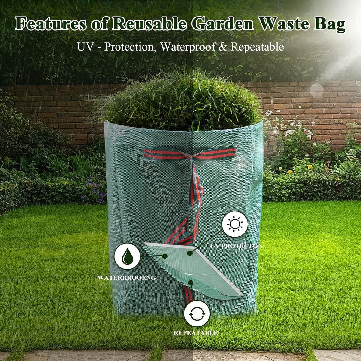2 Pack 53 Gallons Reusable Yard Waste Bags,Heavy Duty Lawn and Leaf Bags,Dustpan-Type Garden Bag