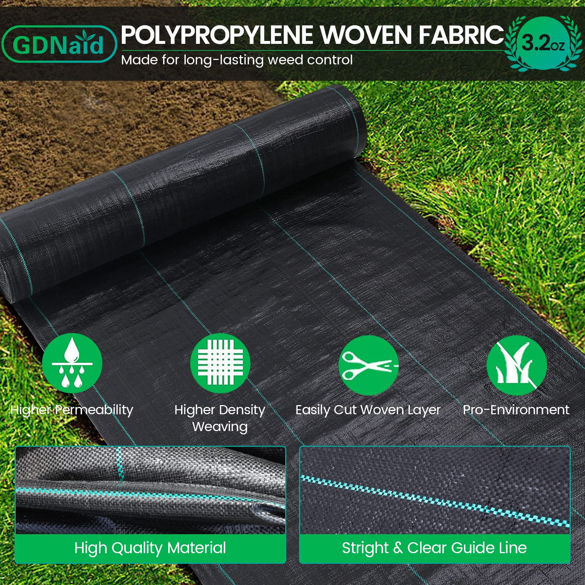 GDNaid 4ftx100ft Weed Barrier Landscape Fabric Heavy Duty, 3.2oz Weed Barrier Fabric, Easy Setup