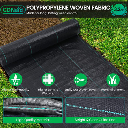 GDNaid 4ftx100ft Weed Barrier Landscape Fabric Heavy Duty, 3.2oz Weed Barrier Fabric, Easy Setup