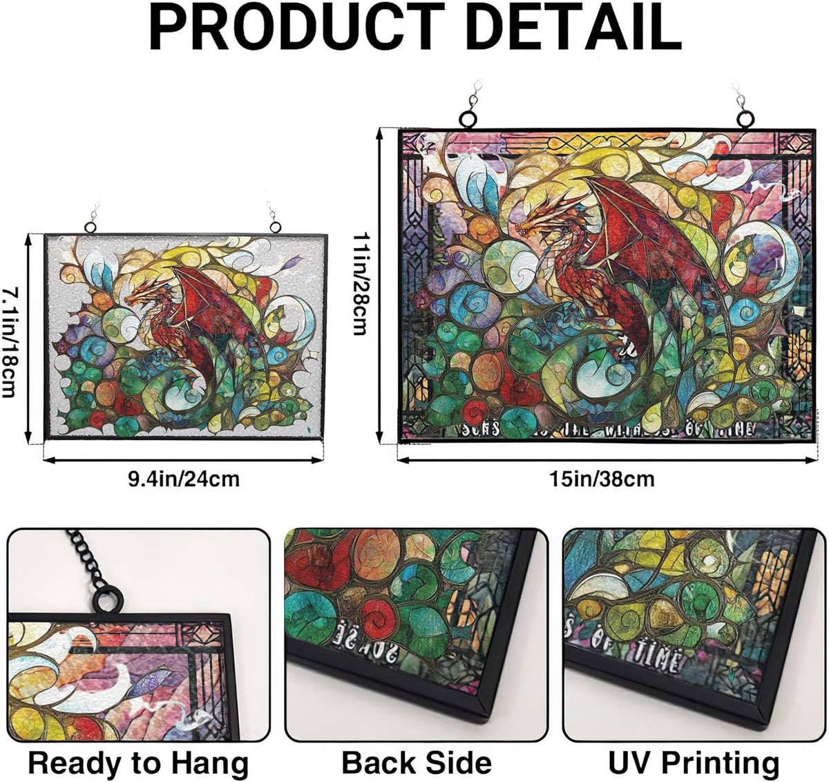 Rectangle Blood Dragon Stained Glass Window Hanging Sun Catcher Halloween Haning Ornament