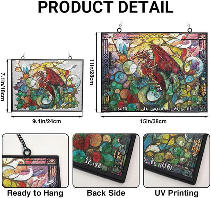 Rectangle Blood Dragon Stained Glass Window Hanging Sun Catcher Halloween Haning Ornament