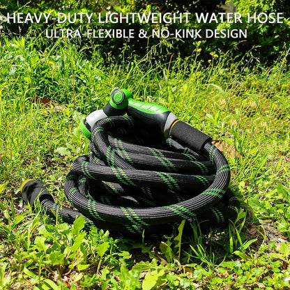 Garden Hose 25 FT, NON-EXPANDABLE Heavy-Duty Flexible & Lightweight Water Hose with 10-Function